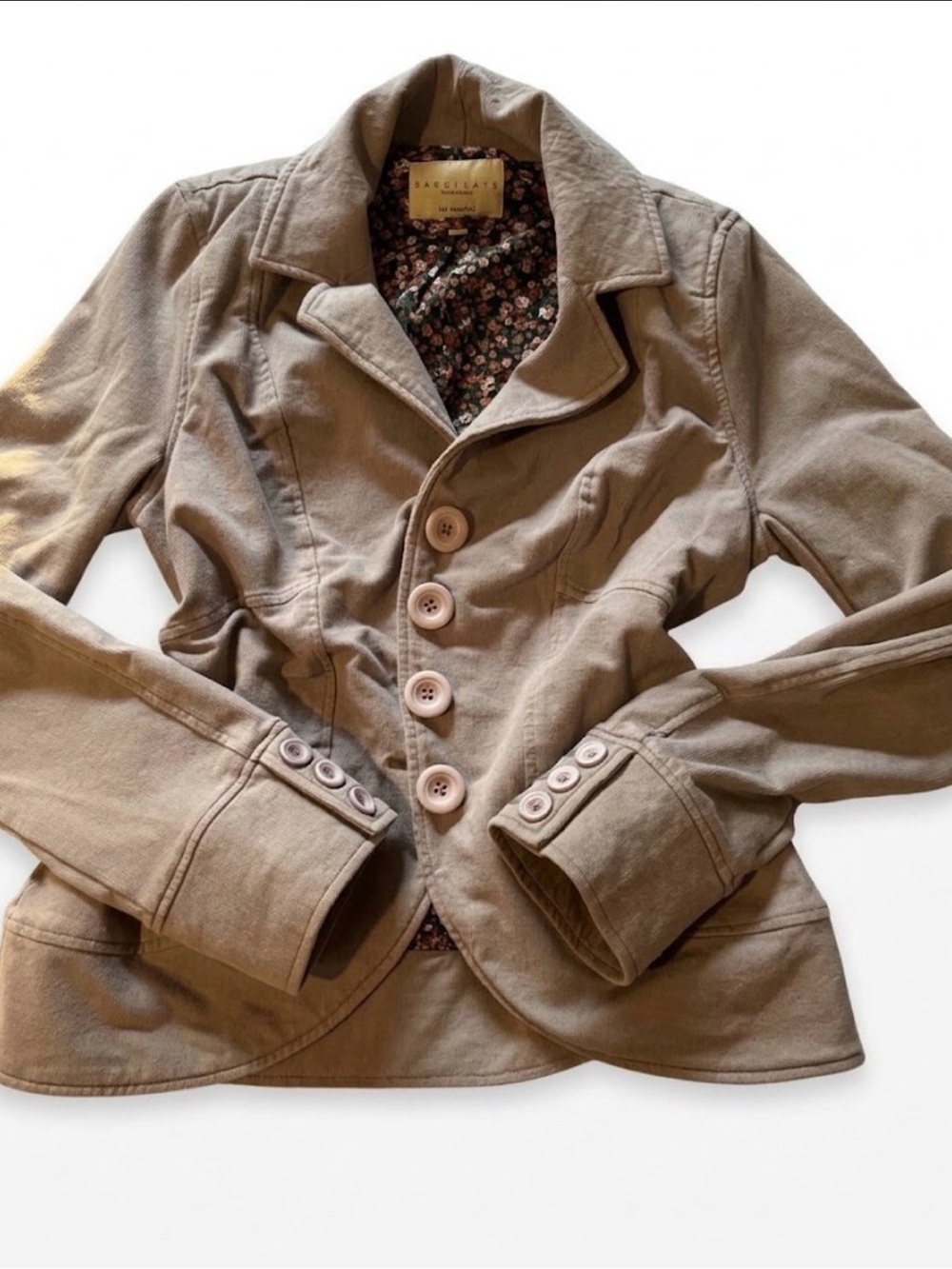 Sanctuary Clothing Taupe Button-Up Blazer Jacket Floral Lining small